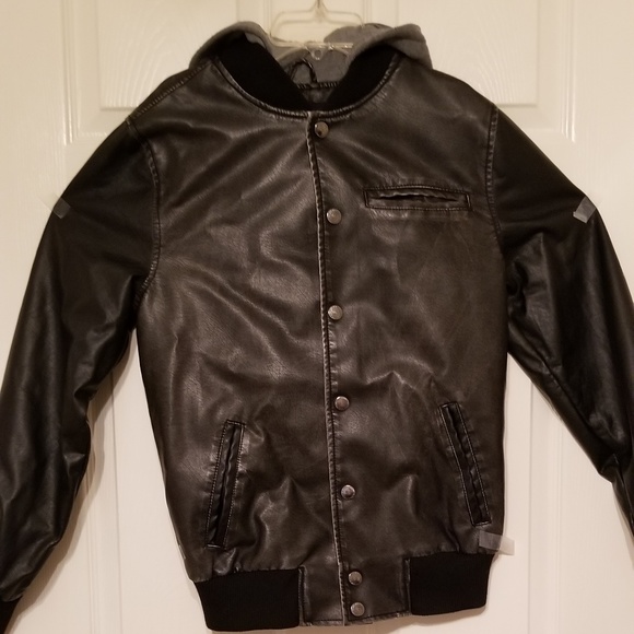 "Distressed" Black Faux Leather Jacket - Picture 1 of 7